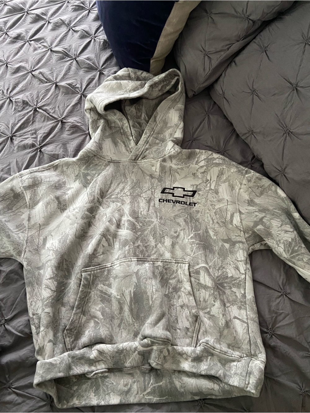 Hollister Men's Grey Camouflage Crewneck Hoodie